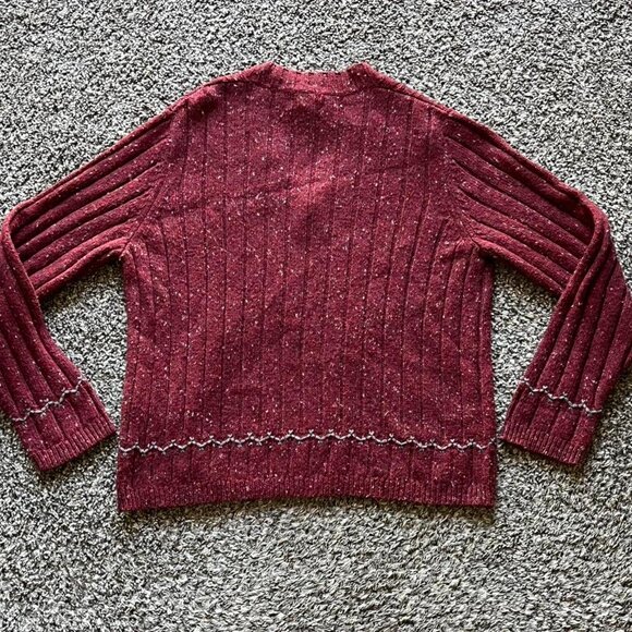 Woolrich Knit Sweater Womens Medium Ruby Heather Wool Blend VNeck Cable Knit Top - Picture 5 of 8